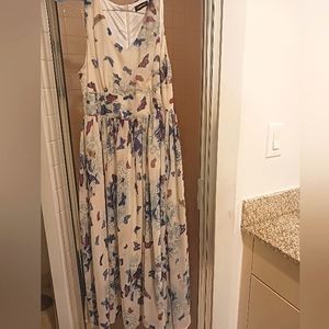 FASHIONMIA maxi dress that is off white with pink and blue butterflies